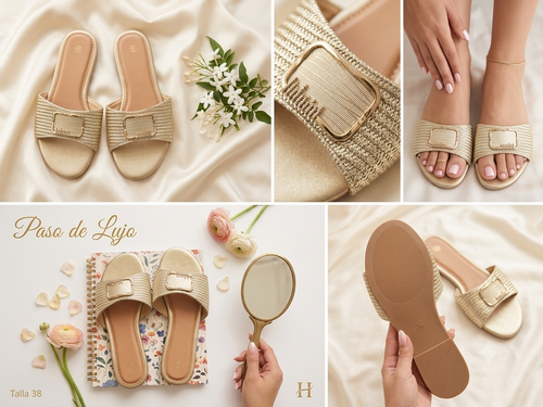 Sandalias Tejidas Doradas Paso de Lujo